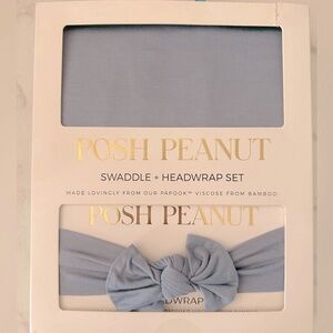 Posh Peanut Swaddle and Headwrap in Denim Blue